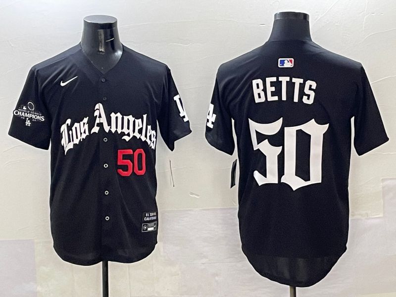 Men Los Angeles Dodgers #50 Betts Black Five generations Joint Name 2025 Nike MLB Jersey style 33